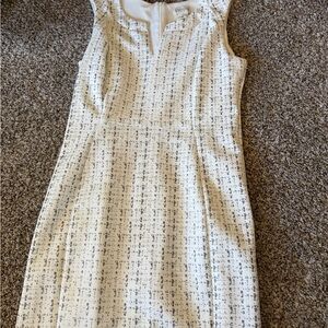 Enfocus Studio White Tweed Midi Sheath Dress with Black Speckle